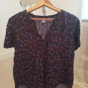Old Navy V-neck Navy Print Short-Sleeve Shirt